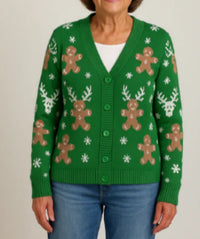 Womens Printed Drop-Shoulder Cardigan Sweater