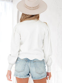 Sweet-style Printed Long-sleeved Pullover Sweater With Irregular Hem