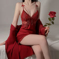 Ruoruo Ice Silk Pure Desire Slip Nightdress Outerwear Gown Suit