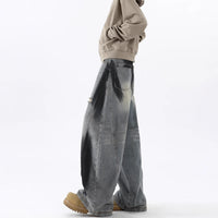 Men's American-style Splash-ink Ripped Machete Jeans