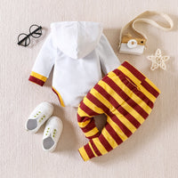 Long Sleeve Hooded Top Striped Trousers Rompers Jumpsuit Suit