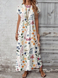 Printed Short-sleeve Crew-neck Dress Women's Clothing