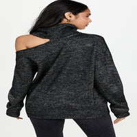 Solid Color Two Lapel Off-shoulder Sexy Women's Sweater