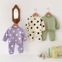 Cute Polka Dot Sweatshirt And Sweatpants Suit Leisure Sports Two-piece Set