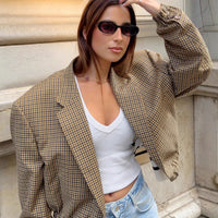 Fashionable Loose Short Plaid Coat For Women