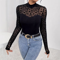 Mesh Stitching Long Sleeves Slim-fit Base T-shirt