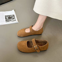 Retro Mori Style Buckle All-matching Fleece-lined Soft Bottom Mary Jane Shoes