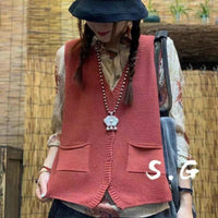 New Versatile Retro Solid Color And V-neck Vest