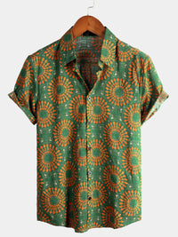 Men's Sunflower Short-sleeved Button Printed Top