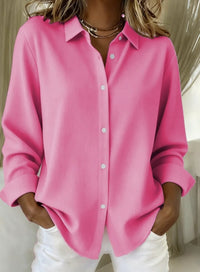 Women's Long-sleeved Lapel Plaid Button Shirt Top