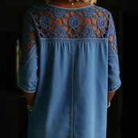 Loose-fitting Hollow-out Lace Womens Denim Shirt