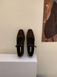Vintage Suede Black Leather Flat Shoes Women's Buckle Comfortable Soft Bottom