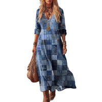 Personalized Retro Chic V-Neck Long-Sleeve Dress