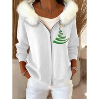 Stylish 3D Digital-Print Womens Cardigan With Faux Fur Hoodie