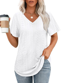 Hollow-out Airy Casual V-Neck Short Sleeve