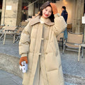 Womens Fashionable Knitted Long Cotton Coat With A Turn-Down Collar