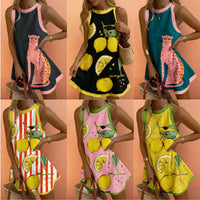 Printed Versatile Crew-Neck Sleeveless Tank Dress Womens Apparel