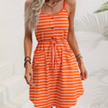 New Striped Sleeveless Square Neck Printed Slip Dress