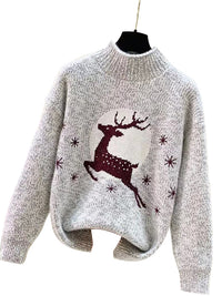 Women's Casual Christmas Half-Neck Pullover Jacquard Top