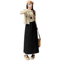 New FallWinter Plaid-Trimmed Denim Straight Skirt