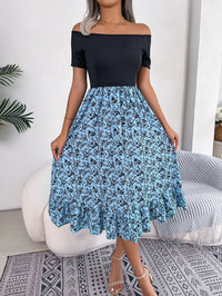 European And American-style Casual Off-shoulder Floral Dress