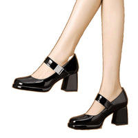 French-style Round-toe Low-cut Burgundy Mary Jane High Heels