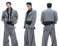 Denim Stitching Design Sense Fake Two Pieces Suit