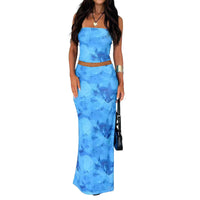 Sexy Form-fitting Two-piece Set Featuring A Floral Bustier Top And A Midriff-baring Bodycon Skirt
