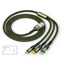 New Nylon Braided 3A Round Head One Tow Three Fast Charging Data Cable