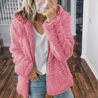 Thick plush zipper hooded pocket sweater