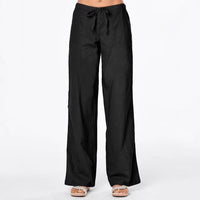 Solid-color Drawstring-pocket Loose Casual Wide-leg Linen Pants