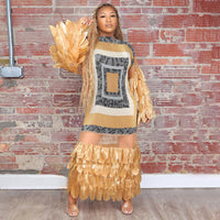 Feather-look Sheer Patchwork Pleated Dress
