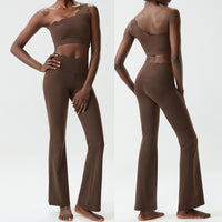 Womens Sexy One-Shoulder Backless Fitness Yoga Outfit Set