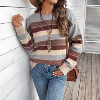 Ins Colorblock Striped Pullover Sweater Fashion Casual Long Sleeve Top Autumn And Winter Women's Clothing