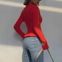Women's V-neck Flounce Knitted Cardigan Sweater