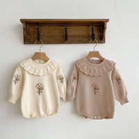 Knitted Ruffled Collar Long-sleeved Jumpsuit