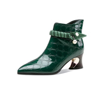 Pointed-toe, Chunky-heeled Ankle-length Boots With A Mid-height Heelstylish Patent Leather