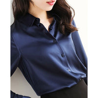 French-style Sophisticated Satin Faux-silk Blouse For Women