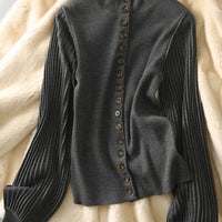 Retro Elegance Patchwork Stand-up Collar Knitted Cardigan