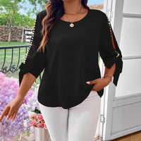 Women's Solid Color Woven Off-shoulder Pearl Tie Casual Shirt