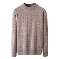 Men's Wool Sweater With Half Turtleneck And Cable Knit