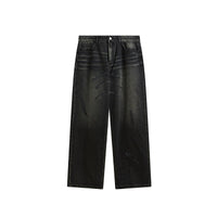 Distressed Loose Straight Retro Brushed Wide Leg Jeans