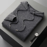 Seamless Hoodie Pure Wool Men's Knitted Pants With Drawstring Two-piece Set