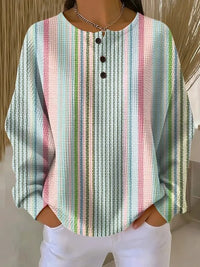 Womens Fashionable Casual Top With Prints And Buttons Sweatshirt Style