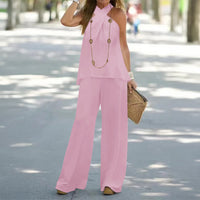 Elegant Commute Halterneck Wide-Leg Pants Suit For Women