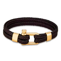 Stainless Steel Horseshoe Buckle Trendy Multi-layer Braided Leather Bracelet