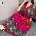 Floral-print Bohemian Cotton Silk Dress