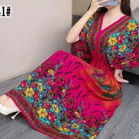 Floral-print Bohemian Cotton Silk Dress