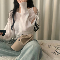 Lace-up Cutout Off-shoulder Loose Sun Protection Sweater Top