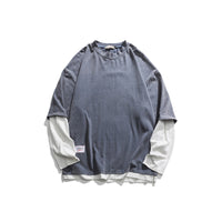 Spring Campus Student Pullover Sweater Men's Japanese-style Loose False Two Pieces Patch Top Men